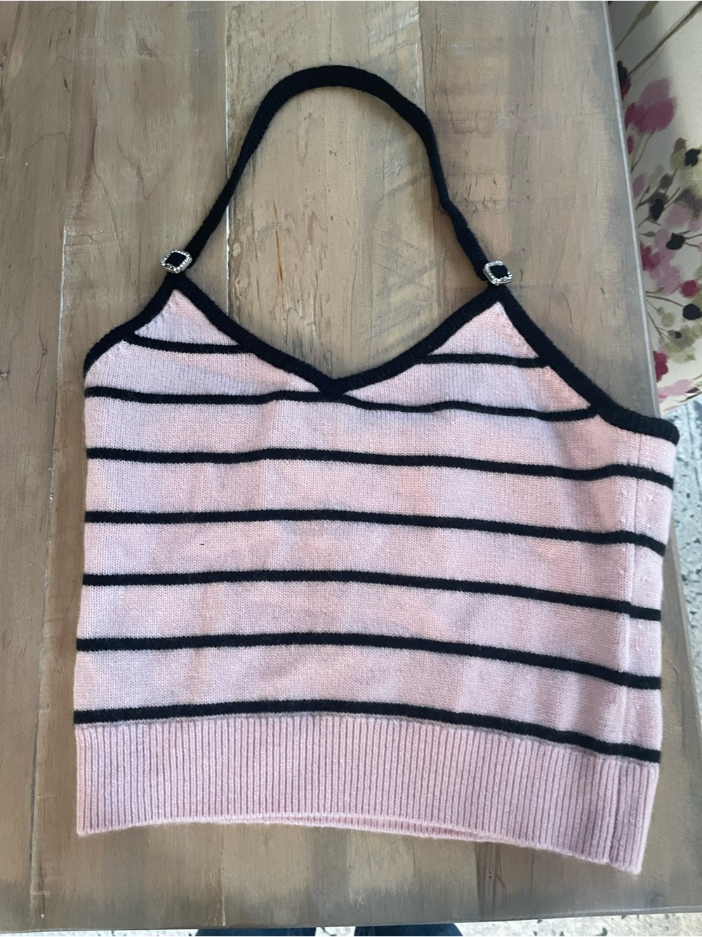 CHANEL Pink and Black Striped Knit Tank
